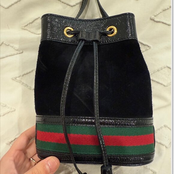 RARE Authentic Gucci Ophidia Suede Mini Bucket Bag in Black - Picture 4 of 4